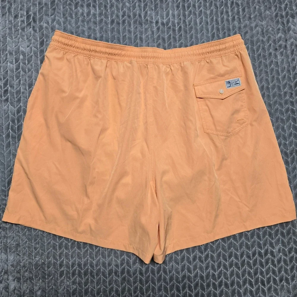 Polo Ralph Lauren Mens Orange Peach Swim Trunks Blue Pony Logo Mesh Lined 2XB 40